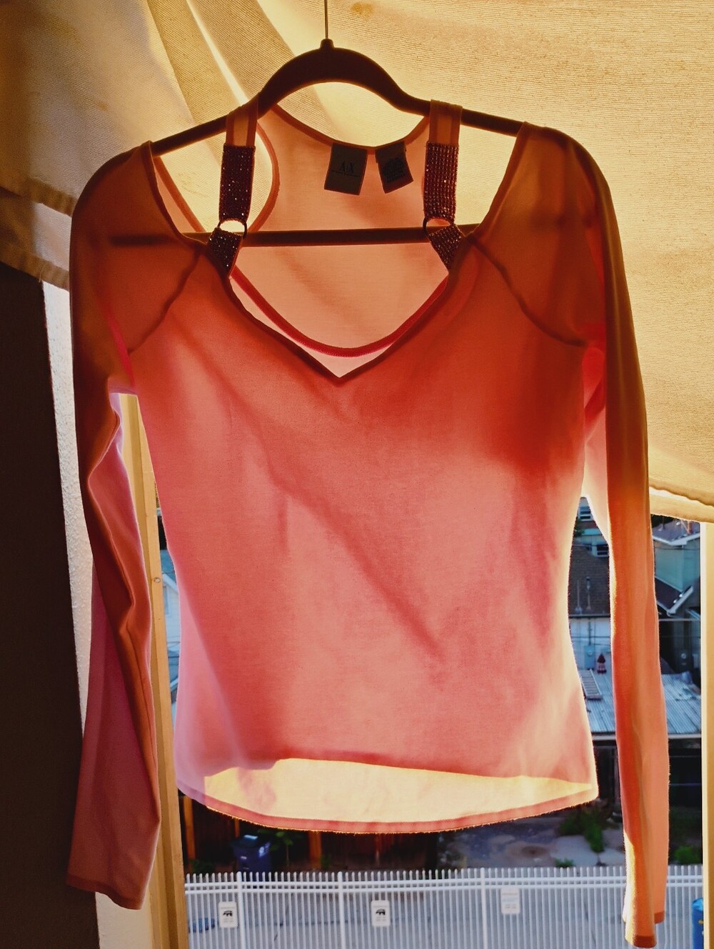 Armani Exchange Cold Shoulder W/Rhinestones Long-Sleeve Top Size Large